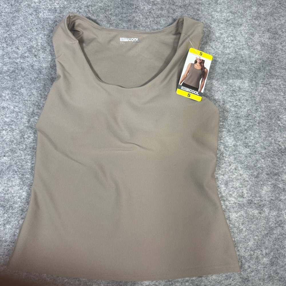 32 Degrees Cool Womens Ribbed Tank Top Built-In Bra Taupe Small 1955439